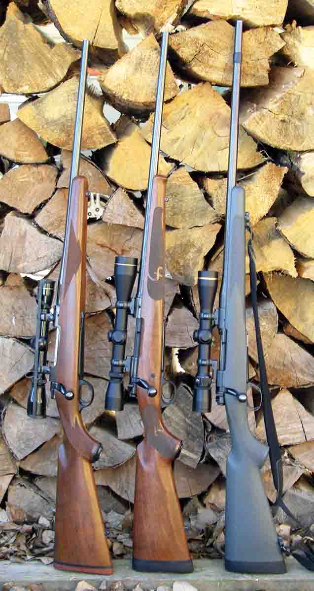 The .280 Remington is one of Brian’s favorite deer cartridges. Rifles include (left to right): a Ruger M77R, Winchester Model  70 Featherweight and a Beretta Mato.